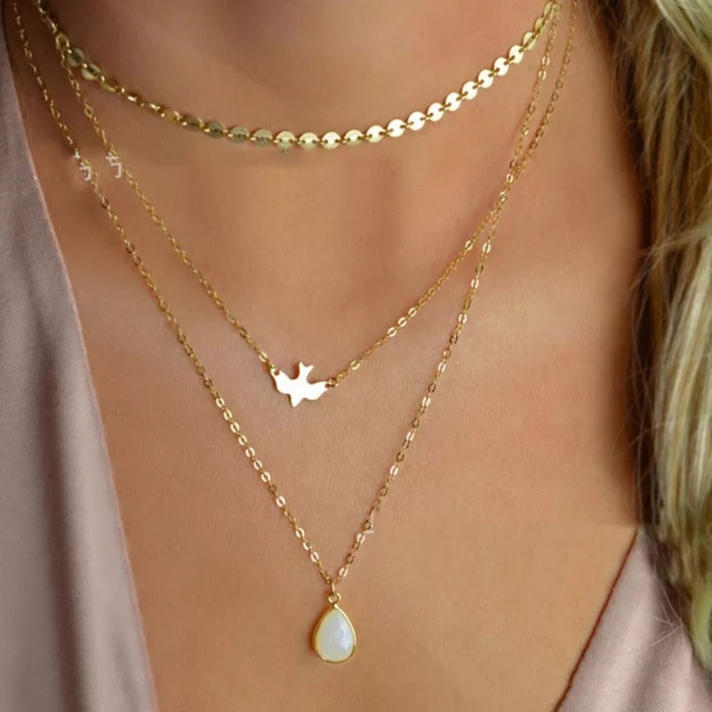 🎉 New Layered Gold Plated Dove Adjustable Choker Necklace